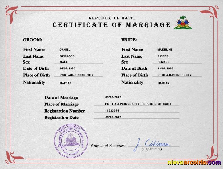 Haiti marriage certificate